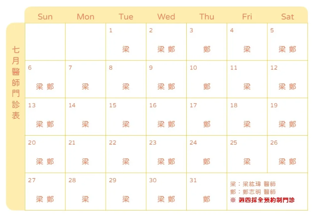醫師門診表 7月